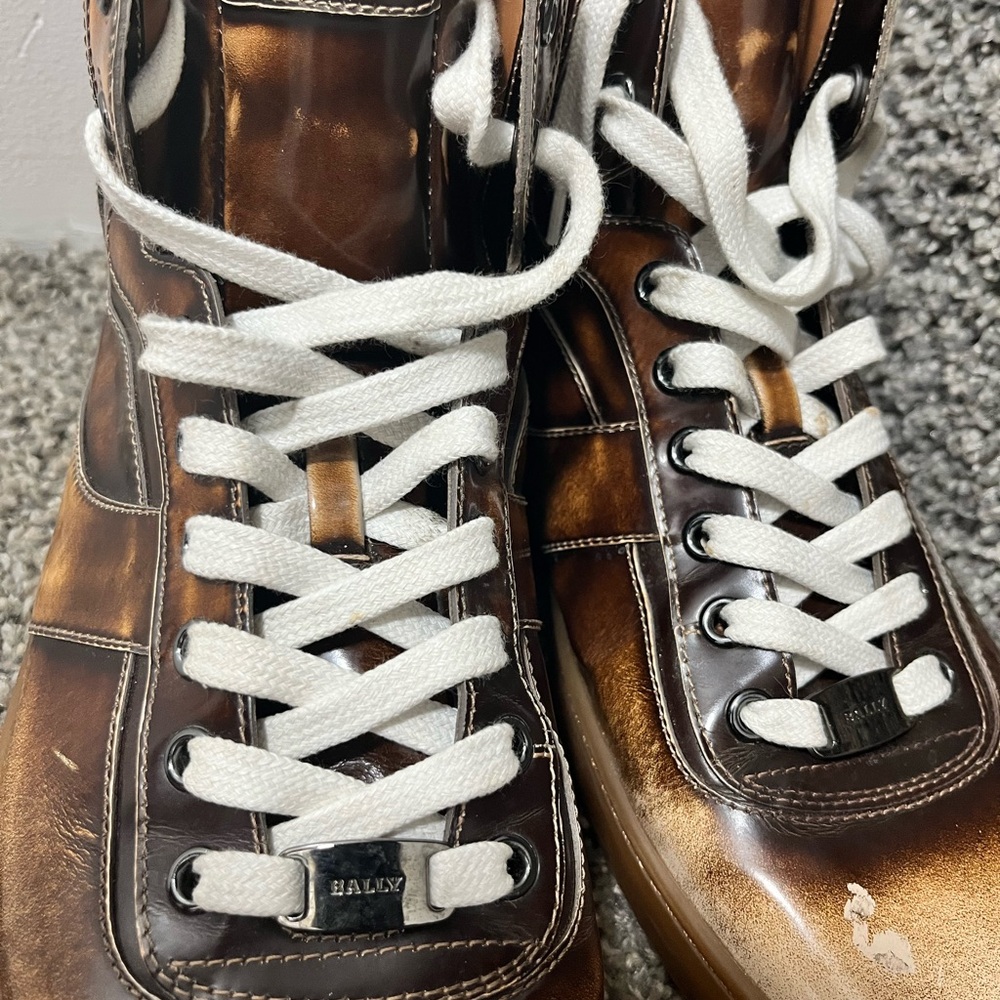 Bally Eroy Distressed Brown Leather Sneakers - Picture 3 of 5